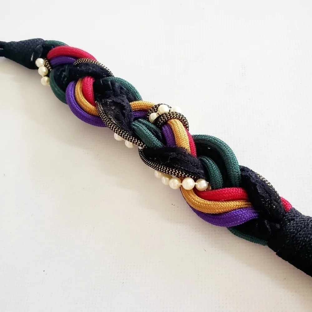 Braided Belt Red Green Purple Unbranded Vintage 80s 32